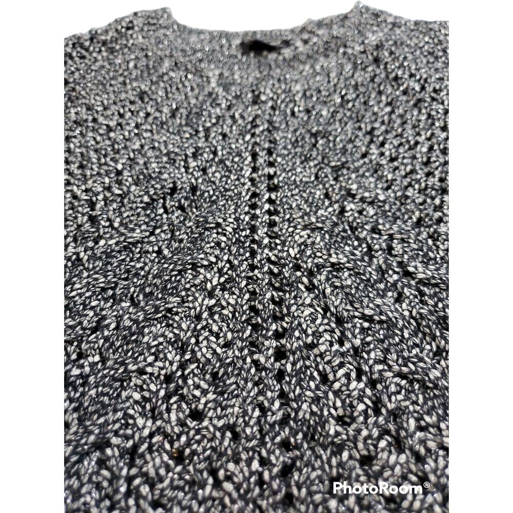 Lucky Brand | Sparkly Black & White Open Weave Sweater | Size Medium - Picture 2 of 6